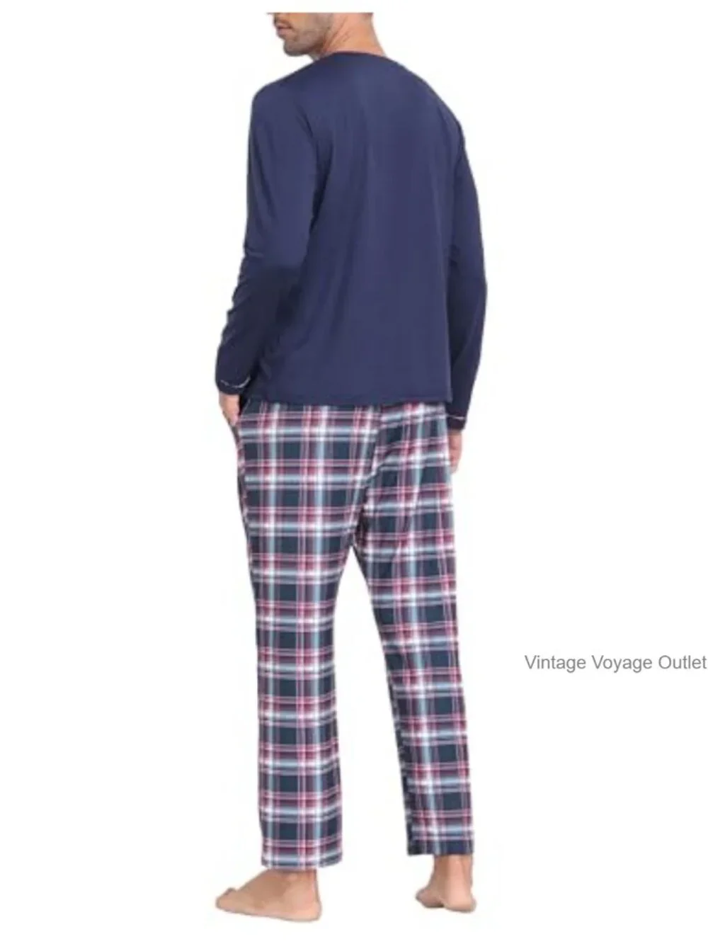 Men's Pajama Plaid Sleepwear Set Long Sleeve Button Down Pajama Set Lounge with
